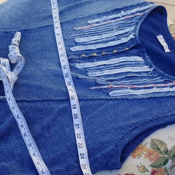 Free People Oversize Sleeveless Denim Color Knit Top by We The Free line XS - Picture 6 of 13